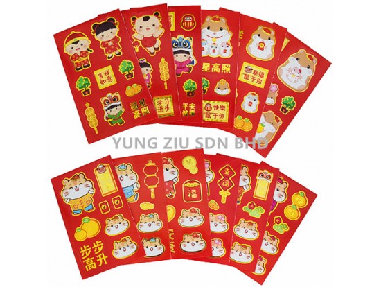 102-9#RED ENVELOPE WITH STICKER(12P/PACK)CNY(11037)13CM